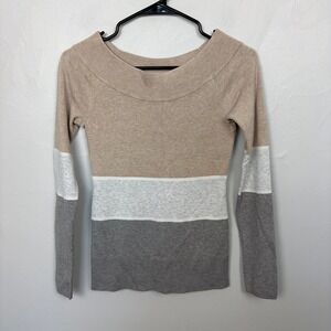 White House Black Market Off-Shoulder Sweater Color Block Preppy Size XS